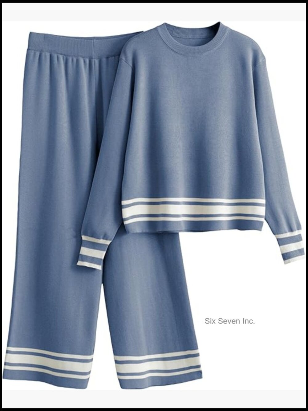 2 Piece Knit Lounge Set Long Sleeve Pullover Wide Leg Pants Matching Outfits